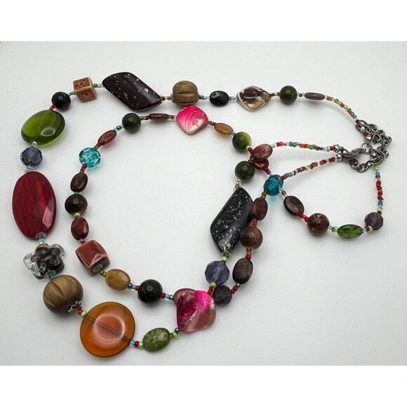 Vintage Beaded Necklace Multi Strand Faux Stones Costume Fashion - Picture 2 of 6